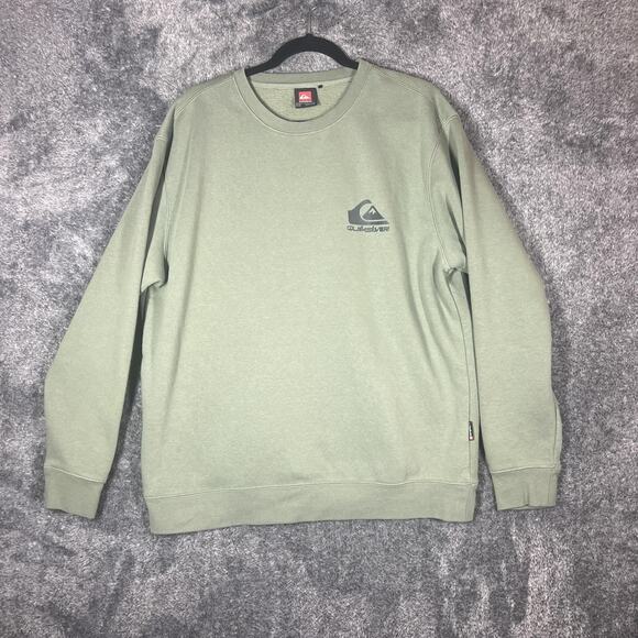 Quiksilver Sweater Mens Large Green Crewneck Pullover Logo Surf Skate Casual - Picture 1 of 7